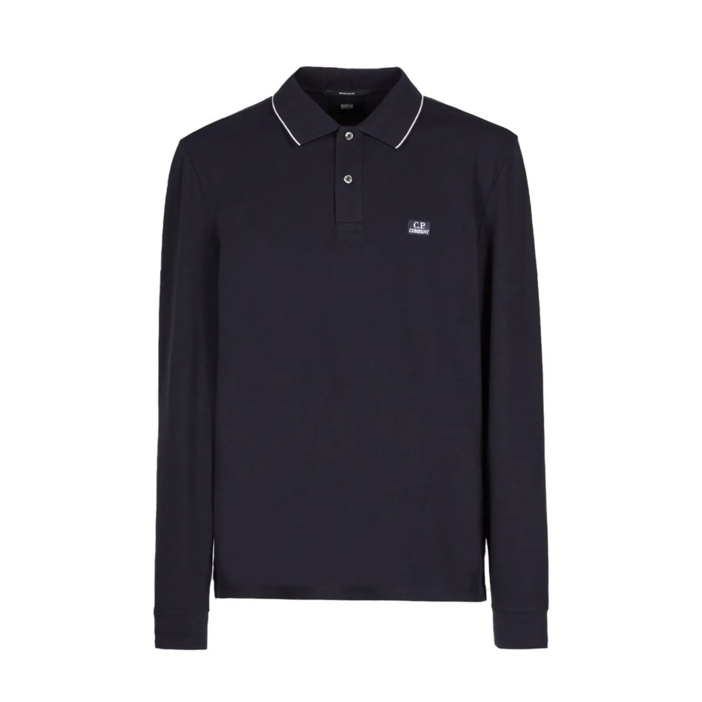 Cp Company 070A Slim Fit Long Sleeve Stretch Piquet Polo Shirt in Navy