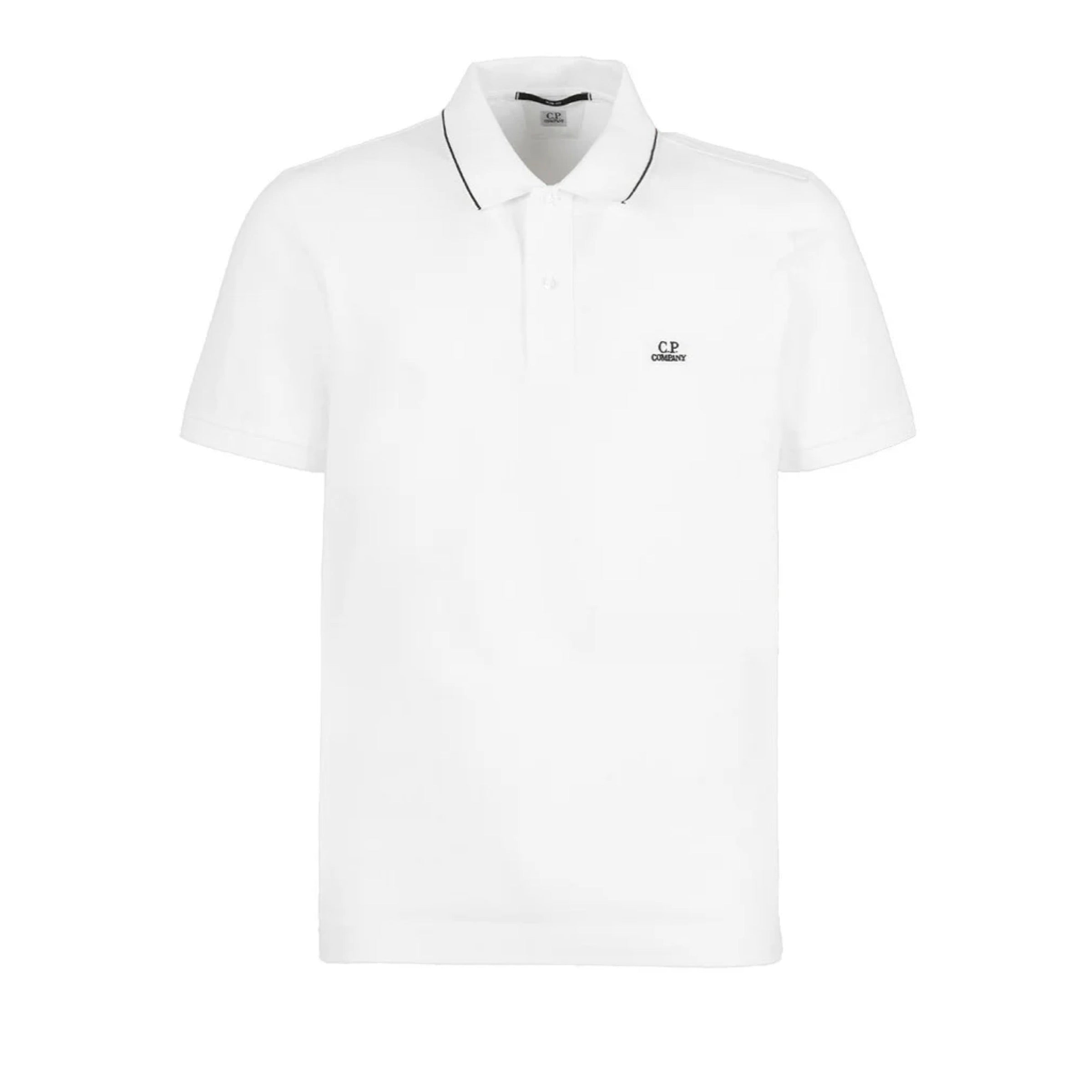 Cp Company 052A Stretch Piquet Slim Fit Polo Shirt in White