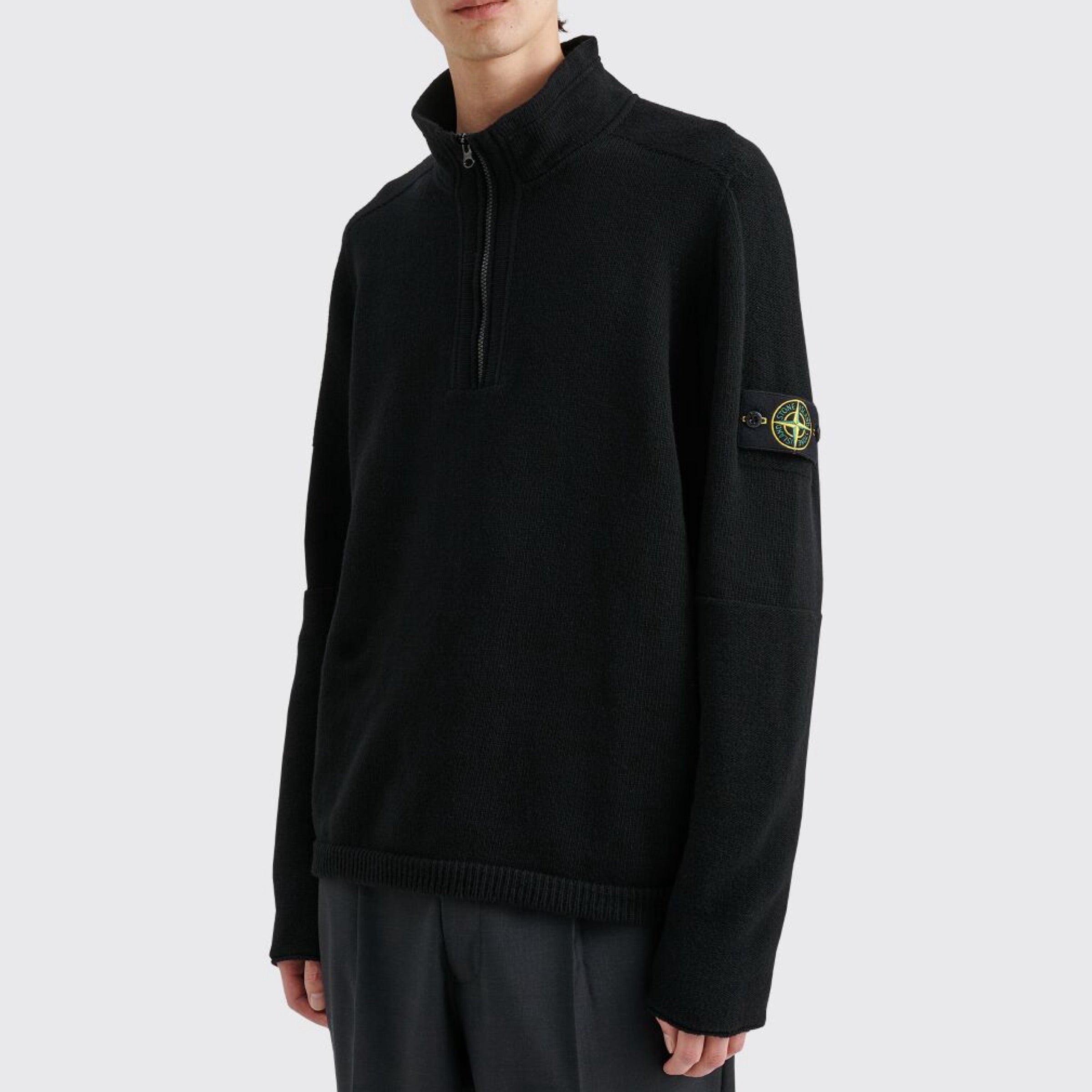 Stone Island Lambswool Half Zip Knit Sweatshirt in Black