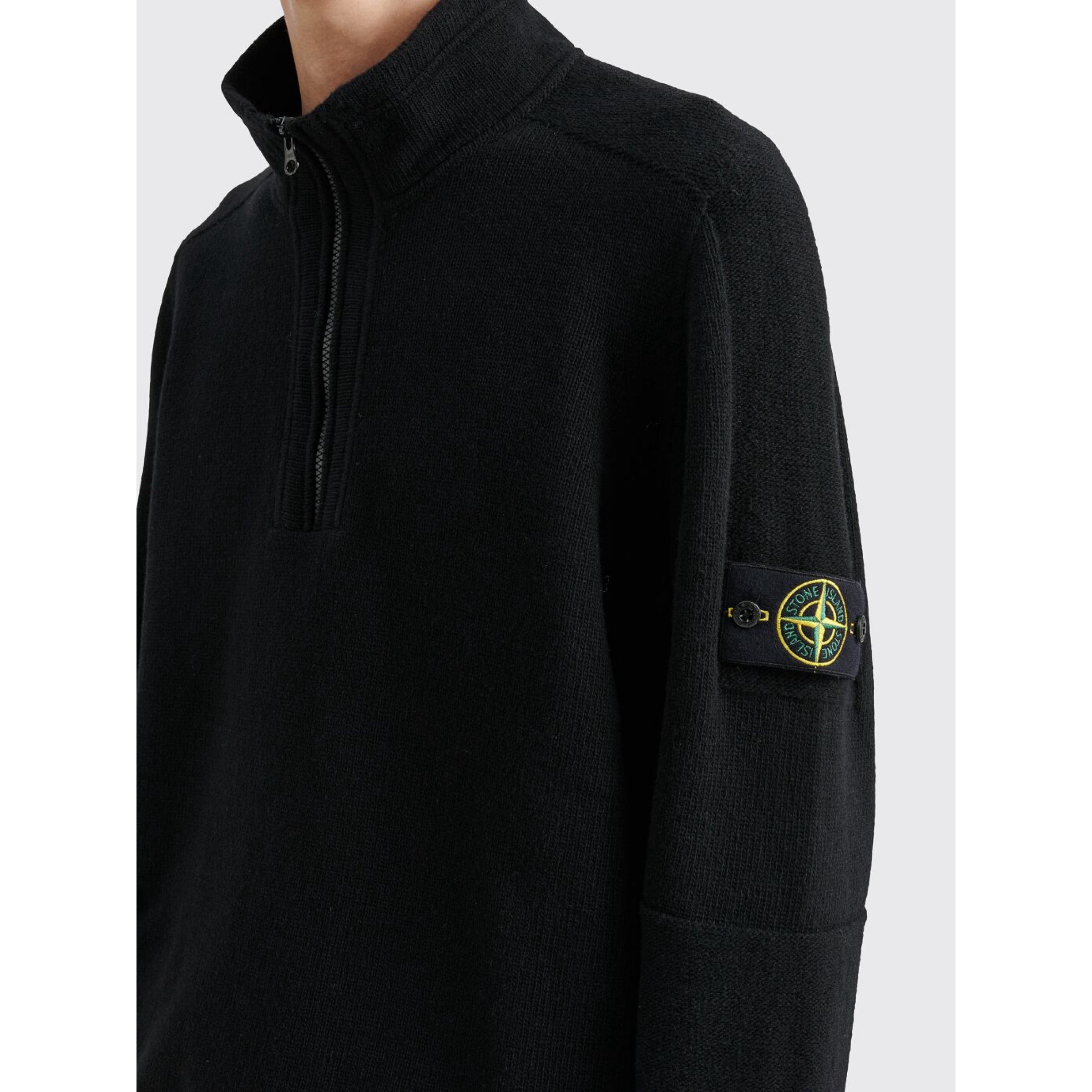 Stone Island Lambswool Half Zip Knit Sweatshirt in Black