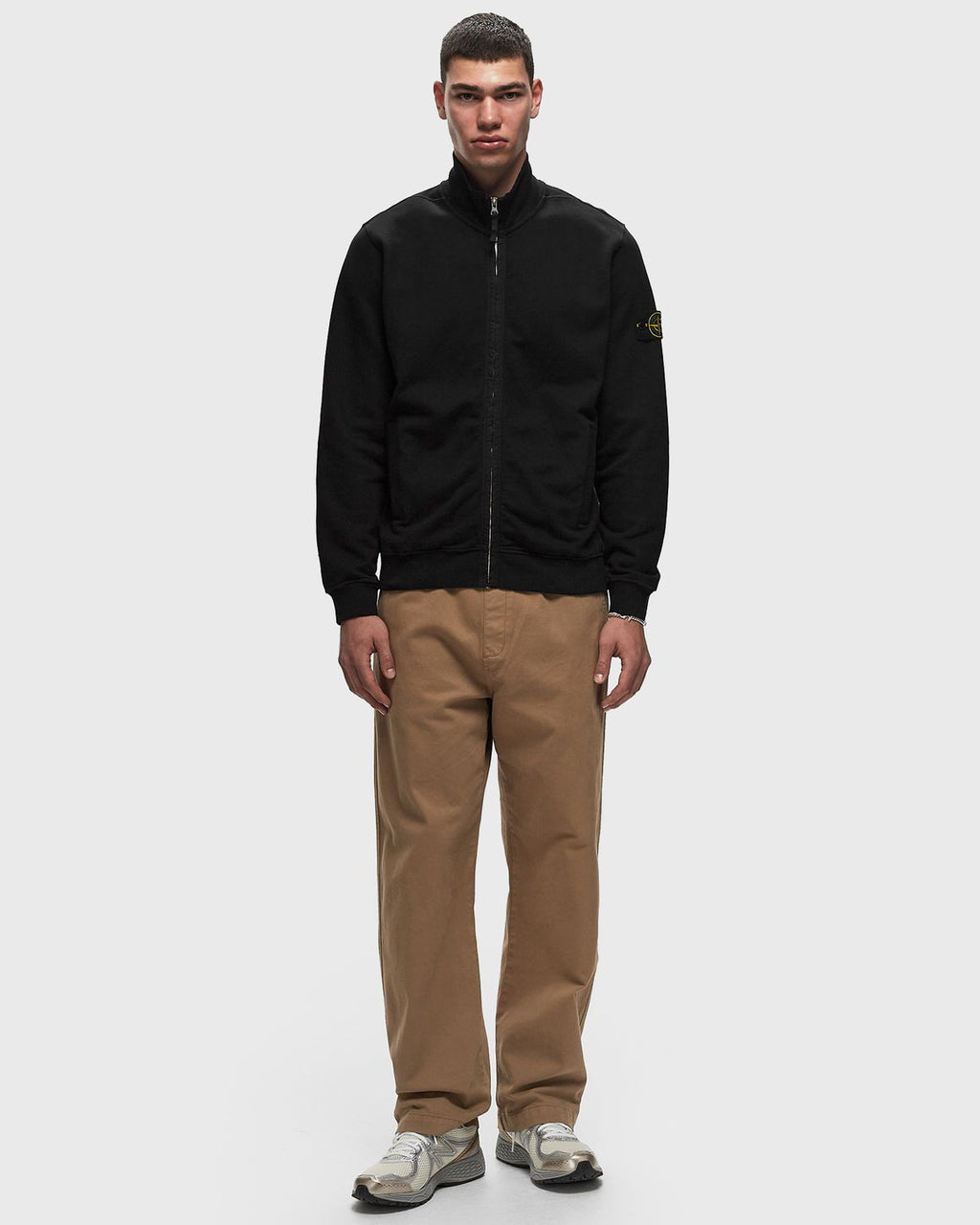 Stone Island Cotton Fleece Full Zip In Black