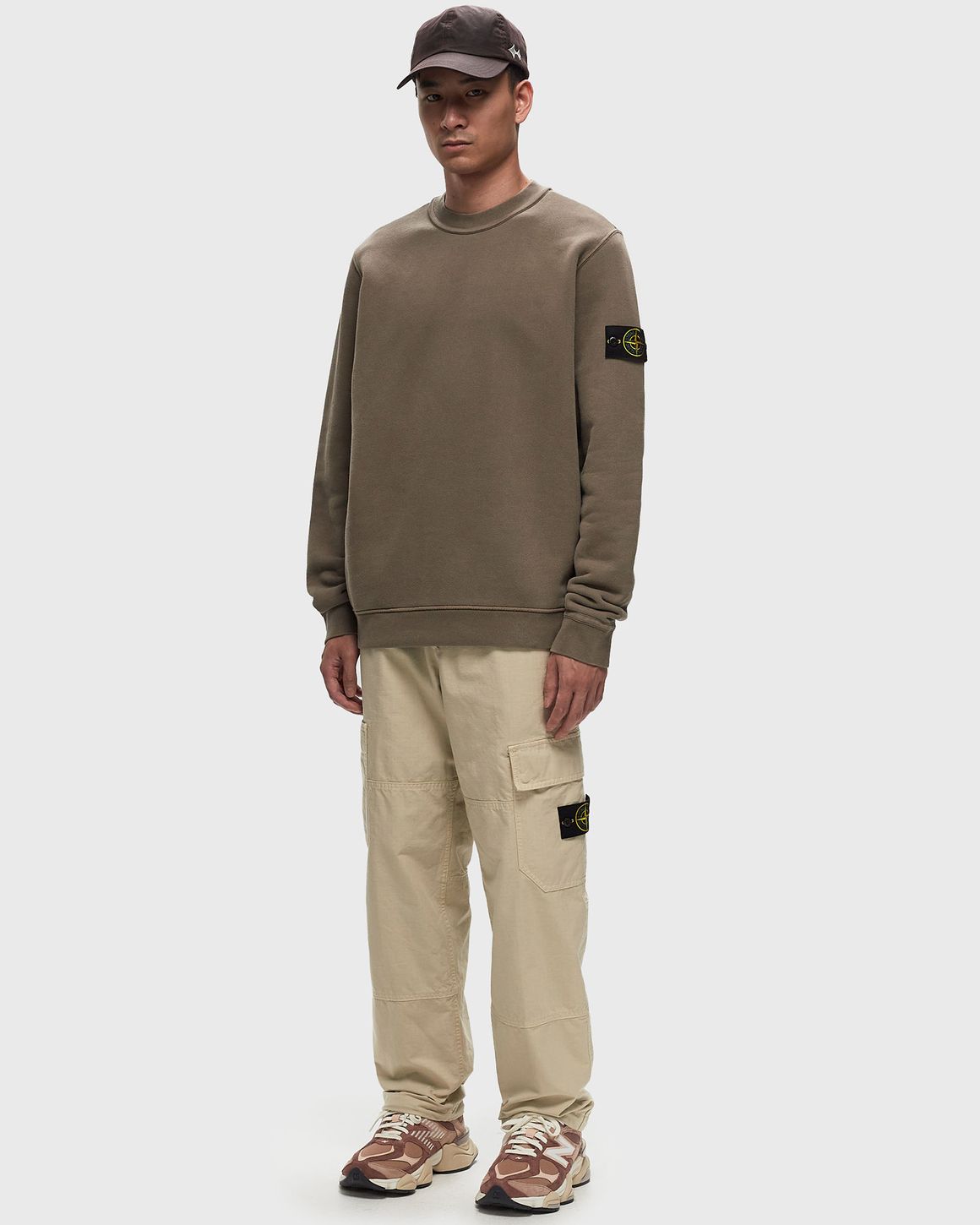 Stone Island Organic Cotton Diagonal Old Effect Sweatshirt In Walnut Brown