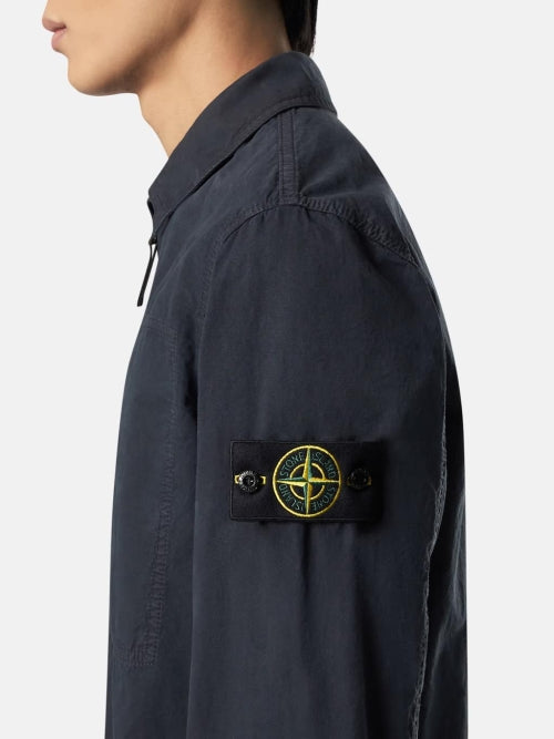 Stone Island Brushed Organic Cotton Canvas Overshirt In Navy