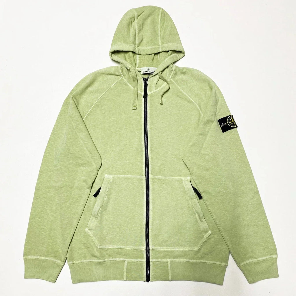 Stone Island Garment Dyed Full Zip Hoodie In Lime Green